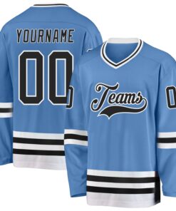 Custom Light Blue Black-White Hockey Jersey