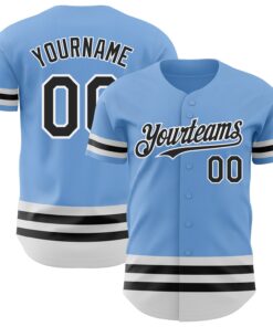 Custom Light Blue Black-White Line Authentic Baseball Jersey