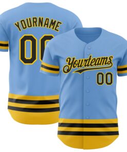 Custom Light Blue Black-Yellow Line Authentic Baseball Jersey