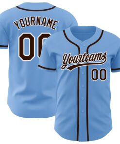 Custom Light Blue Brown-White Authentic Baseball Jersey