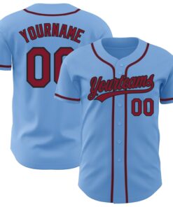 Custom Light Blue Crimson-Black Authentic Baseball Jersey