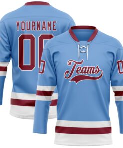 Custom Light Blue Crimson-White Hockey Lace Neck Jersey