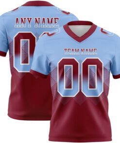 Custom Light Blue Crimson-White Mesh Authentic Gradient Square Shape Flag Football Jersey