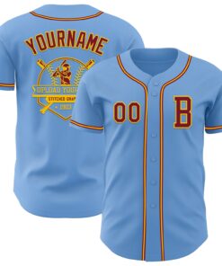Custom Light Blue Crimson-Yellow Authentic Baseball Jersey