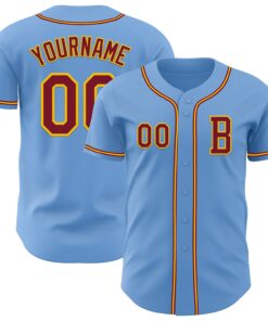 Custom Light Blue Crimson-Yellow Authentic Baseball Jersey