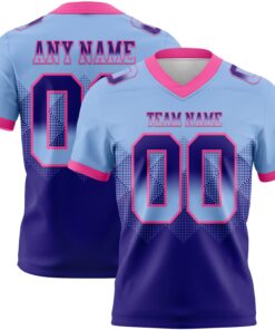 Custom Light Blue Dark Purple-Pink Mesh Authentic Gradient Square Shape Flag Football Jersey