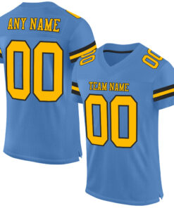Custom Light Blue Gold-Black Mesh Authentic Football Jersey