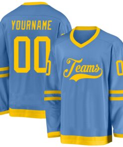 Custom Light Blue Gold Hockey Jersey