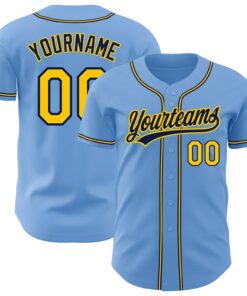 Custom Light Blue Gold-Navy Authentic Baseball Jersey