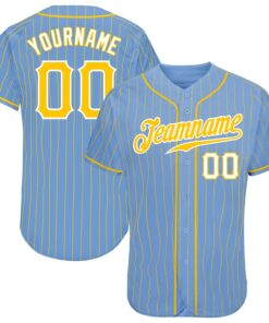 Custom Light Blue Gold Pinstripe Gold-White Authentic Baseball Jersey
