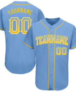 Custom Light Blue Gold-White Authentic Drift Fashion Baseball Jersey