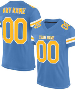Custom Light Blue Gold-White Mesh Authentic Football Jersey