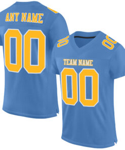 Custom Light Blue Gold-White Mesh Authentic Football Jersey