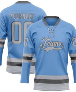 Custom Light Blue Gray-Steel Gray Hockey Lace Neck Jersey