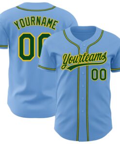 Custom Light Blue Green-Gold Authentic Baseball Jersey