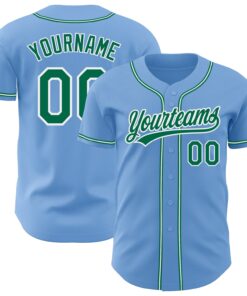 Custom Light Blue Kelly Green-White Authentic Baseball Jersey