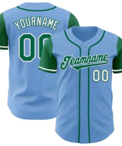 Custom Light Blue Kelly Green-White Authentic Two Tone Baseball Jersey