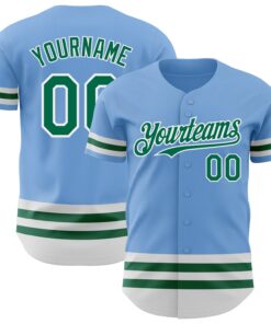 Custom Light Blue Kelly Green-White Line Authentic Baseball Jersey