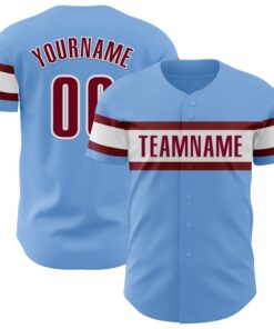 Custom Light Blue Maroon-White Authentic Baseball Jersey