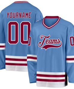 Custom Light Blue Maroon-White Hockey Jersey