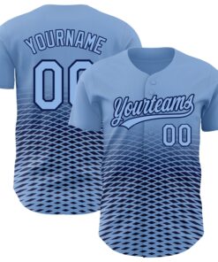 Custom Light Blue Navy 3D Pattern Design Gradient Lines Authentic Baseball Jersey