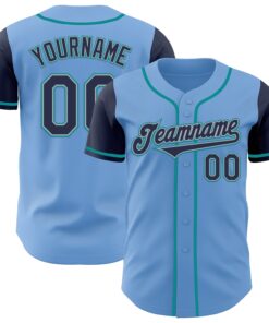 Custom Light Blue Navy Gray-Teal Authentic Two Tone Baseball Jersey