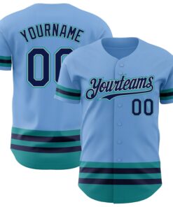 Custom Light Blue Navy Gray-Teal Line Authentic Baseball Jersey