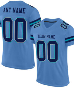 Custom Light Blue Navy Gray-Teal Mesh Authentic Football Jersey