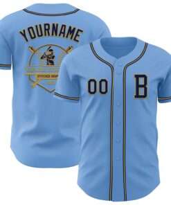 Custom Light Blue Navy-Old Gold Authentic Baseball Jersey