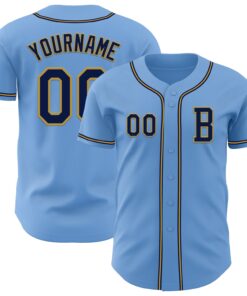 Custom Light Blue Navy-Old Gold Authentic Baseball Jersey