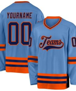 Custom Light Blue Navy-Orange Hockey Jersey