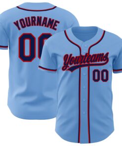 Custom Light Blue Navy-Red Authentic Baseball Jersey
