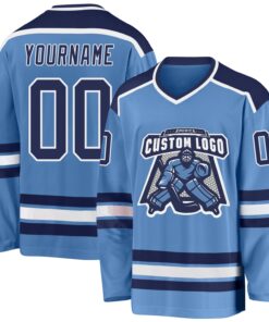 Custom Light Blue Navy-White Hockey Jersey