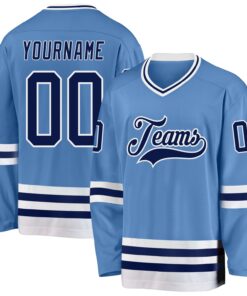 Custom Light Blue Navy-White Hockey Jersey