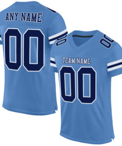 Custom Light Blue Navy-White Mesh Authentic Football Jersey
