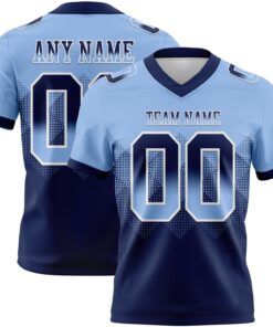 Custom Light Blue Navy-White Mesh Authentic Gradient Square Shape Flag Football Jersey