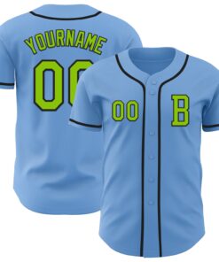 Custom Light Blue Neon Green-Black Authentic Baseball Jersey