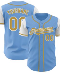 Custom Light Blue Old Gold-White Authentic Two Tone Baseball Jersey