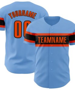 Custom Light Blue Orange-Black Authentic Baseball Jersey