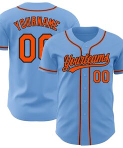 Custom Light Blue Orange-Black Authentic Baseball Jersey
