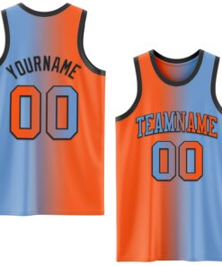 Custom Light Blue Orange-Black Authentic Gradient Fashion Basketball Jersey