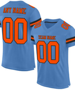 Custom Light Blue Orange-Black Mesh Authentic Football Jersey