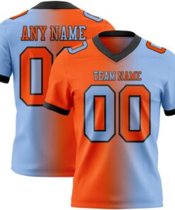 Custom Light Blue Orange-Black Mesh Authentic Gradient Fashion Football Jersey