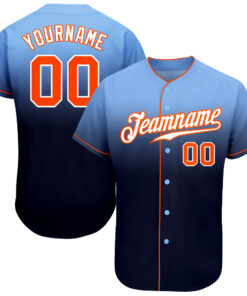 Custom Light Blue Orange-Navy Authentic Fade Fashion Baseball Jersey