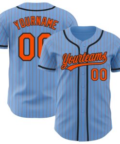 Custom Light Blue Orange Pinstripe Black Authentic Baseball Jersey