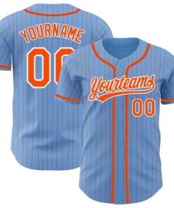 Custom Light Blue Orange Pinstripe White Authentic Baseball Jersey
