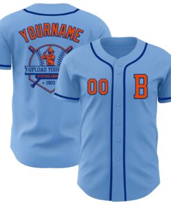 Custom Light Blue Orange-Royal Authentic Baseball Jersey