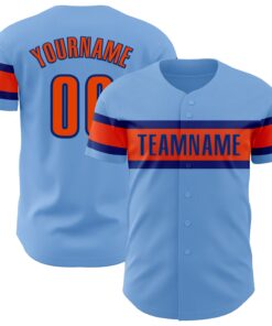 Custom Light Blue Orange-Royal Authentic Baseball Jersey
