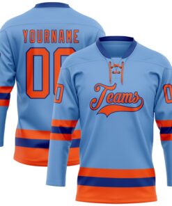 Custom Light Blue Orange-Royal Hockey Lace Neck Jersey