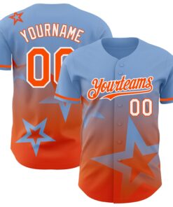 Custom Light Blue Orange-White 3D Pattern Design Gradient Style Twinkle Star Authentic Baseball Jersey